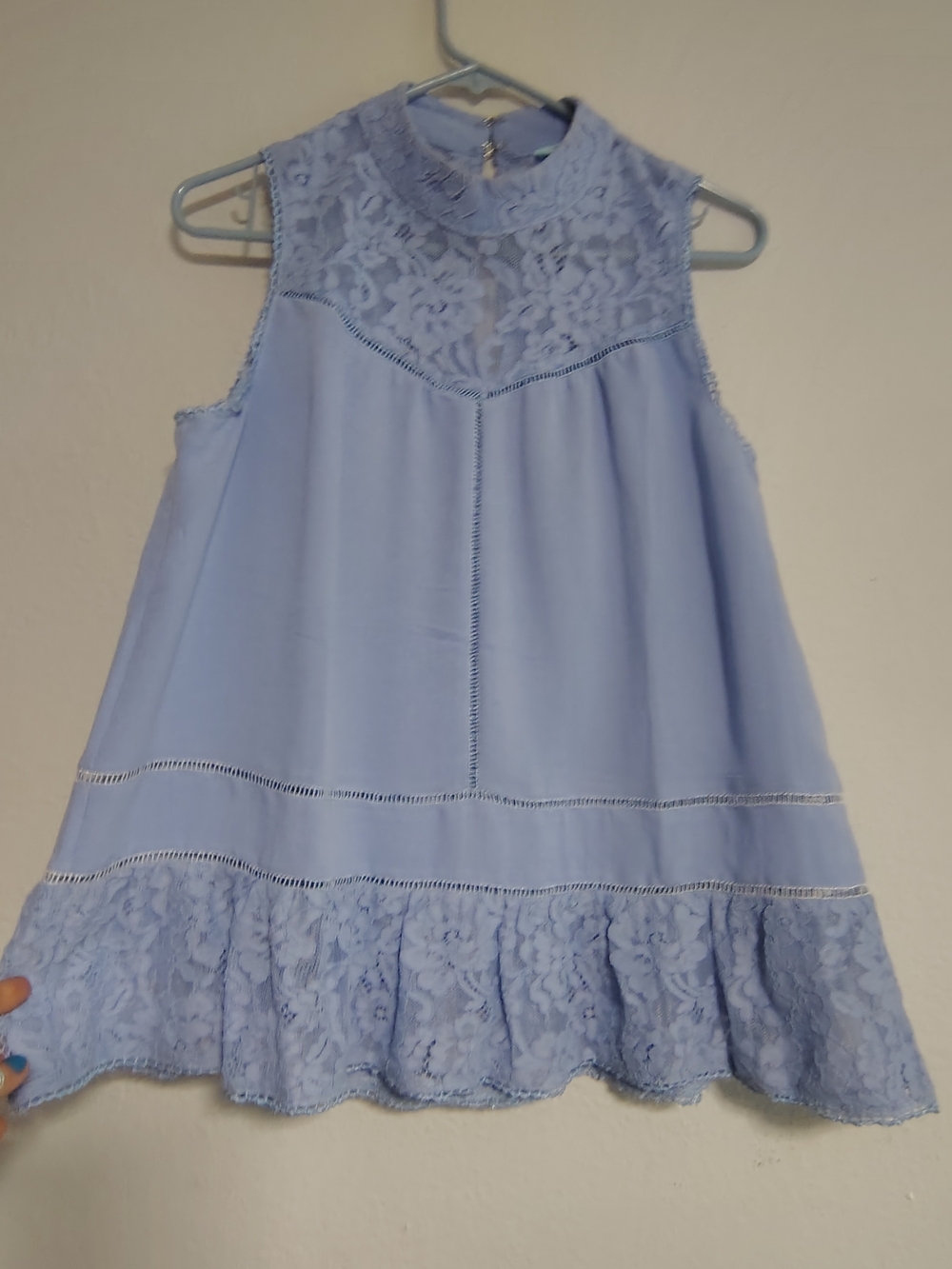 She + Sky Baby Blue Lace Yoke Sleeveless Top